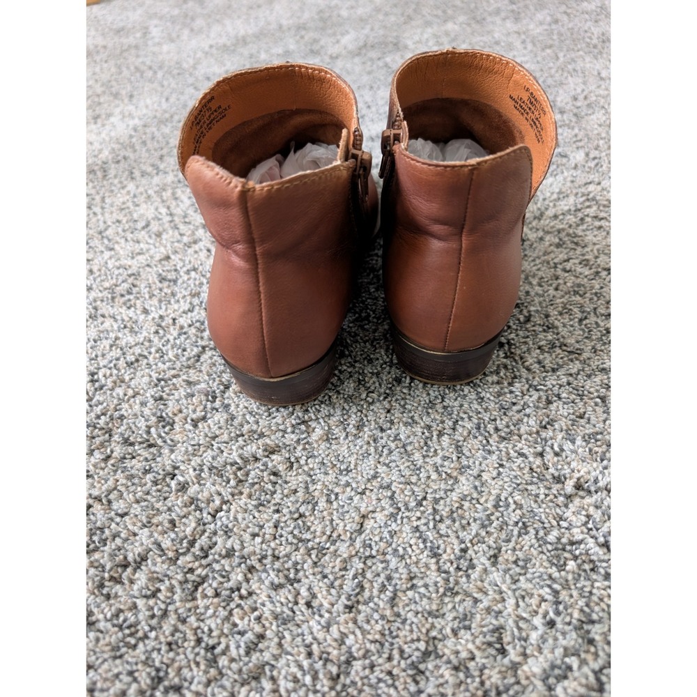 Lucky Brand Banterr Brown Leather Ankle Boots Side Zip Booties 7 - Picture 3 of 5